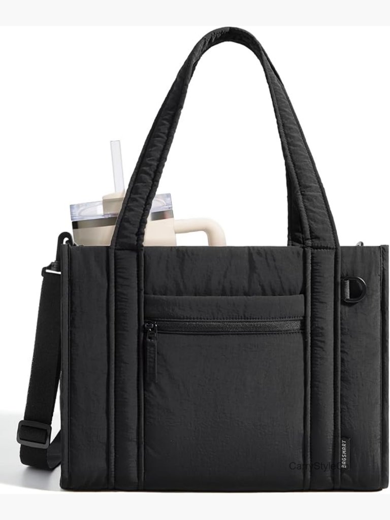 Quilted Puffer Tote Bag With Crossbody Strap, 14l, Laptop Compartment